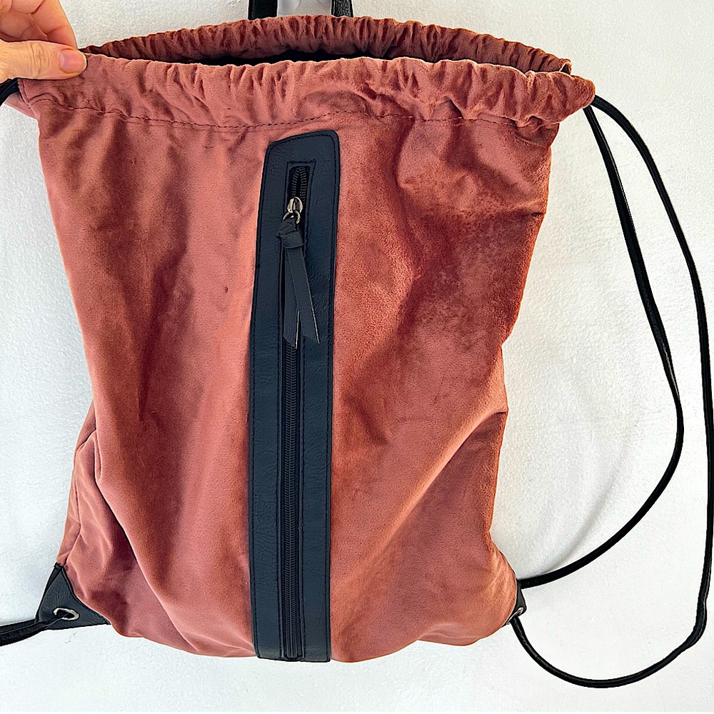 Mauve Faux Leather Velvet String Backpack Women’s Book Bag Stylish Chic OOTD